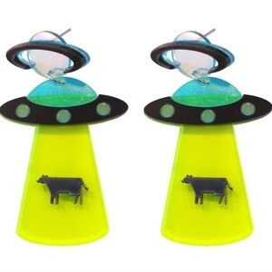 UFO Earrings - Neon Green and Black